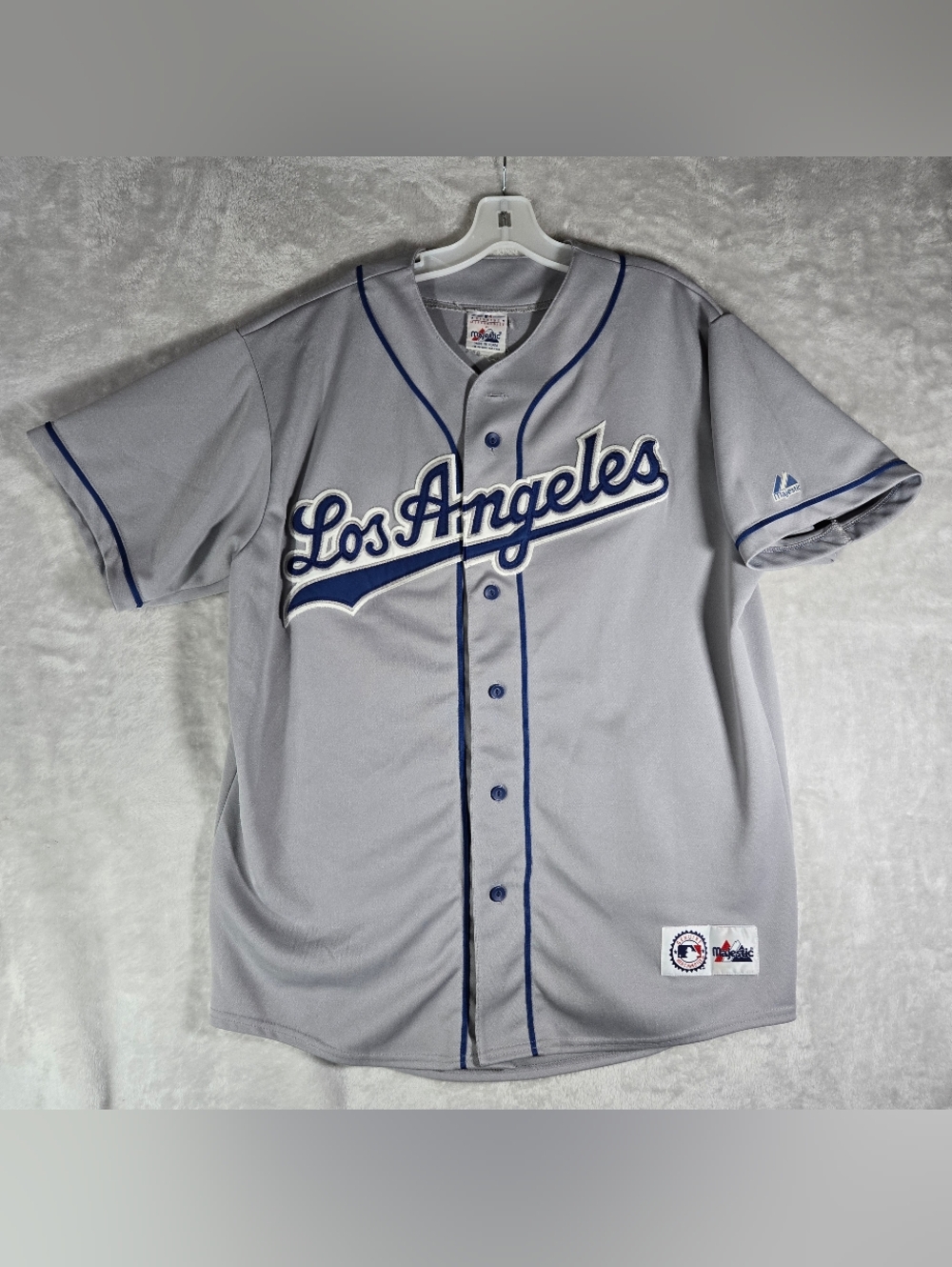 Los Angeles Dodgers Jersey Mens Size XL Gray Majestic MLB Baseball Y2K Vtg